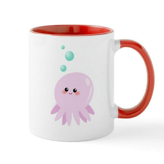 CafePress - Cute Pink Octopus Mug - 11 oz Ceramic Mug - Novelty Coffee Tea Cup