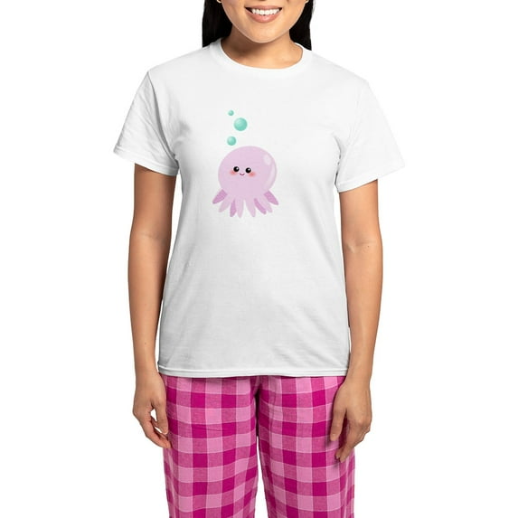CafePress - Cute Pink Octopus Pajamas - Women's Short Sleeve Print T-Shirt and Pants Light Cotton Pajama Set