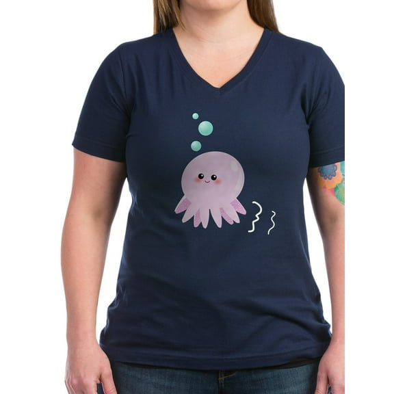 CafePress - Cute Pink Octopus T Shirt - Women's V-Neck Dark T-Shirt