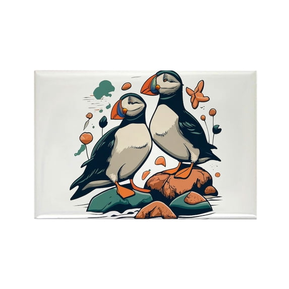 CafePress - Cute Puffin Birds On Rocks Art Design Magnets - Rectangle Magnet, 2"x3" Refrigerator Magnet