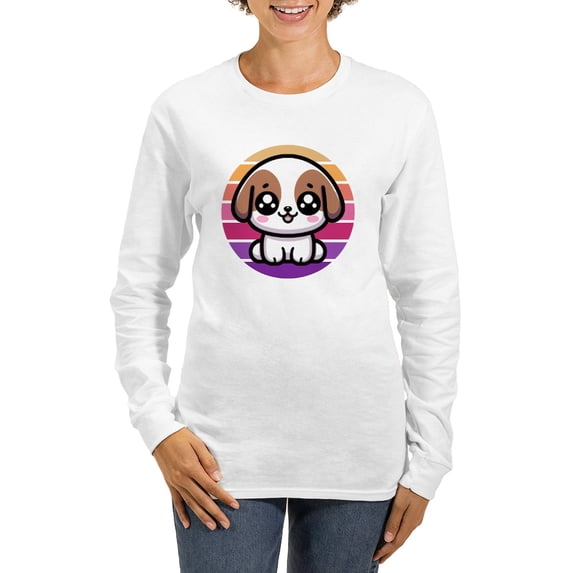 CafePress - Cute Puppy Dog Retro Sunset Long Sleeve T Shirt - Women's Long Sleeve Graphic Casual T-Shirt