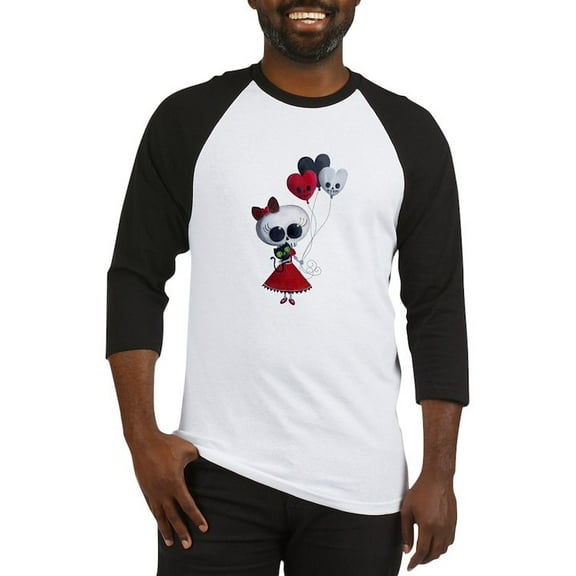 CafePress - Cute Skeleton Girl With Spooky Balloons Baseball J - Cotton Baseball Jersey, 3/4 Raglan Sleeve Shirt
