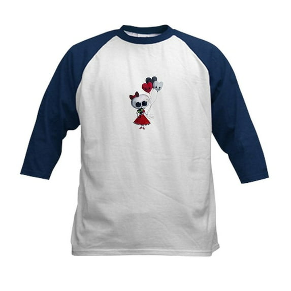 CafePress - Cute Skeleton Girl With Spooky Balloons Baseball J - Kids Cotton Baseball Jersey, 3/4 Sleeve Shirt