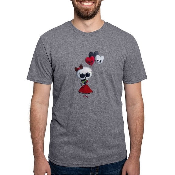 CafePress - Cute Skeleton Girl With Spooky Balloons Men's Delu - Mens Tri-blend T-Shirt