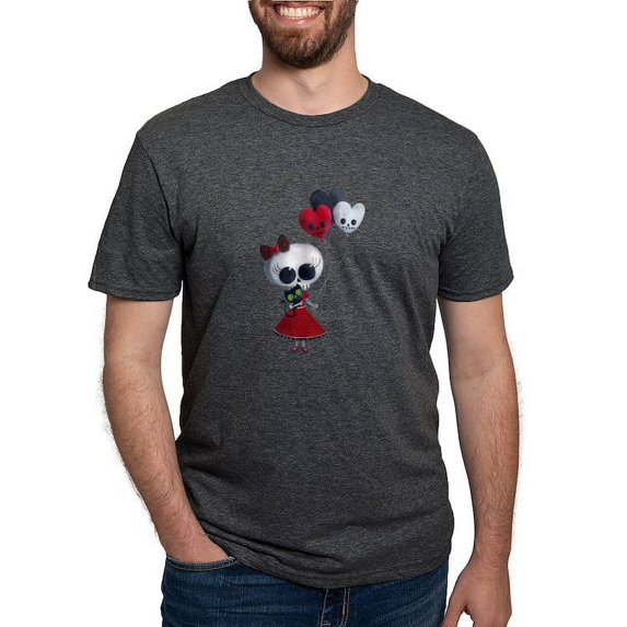 CafePress - Cute Skeleton Girl With Spooky Balloons Men's Delu - Mens Tri-blend T-Shirt