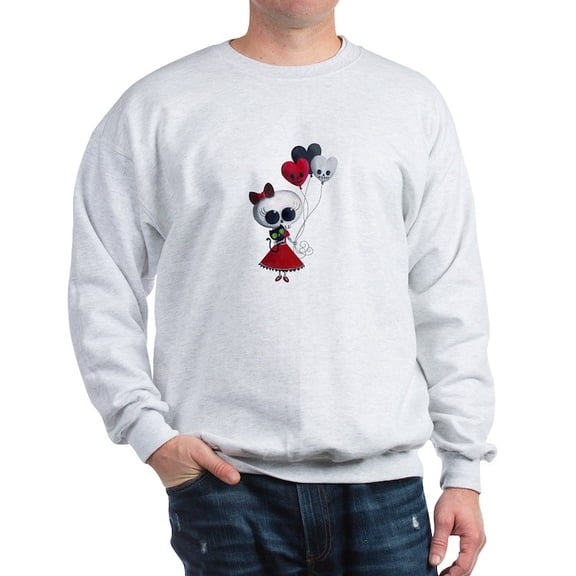 CafePress - Cute Skeleton Girl With Spooky Balloons Sweatshirt - Crew Neck Sweatshirt