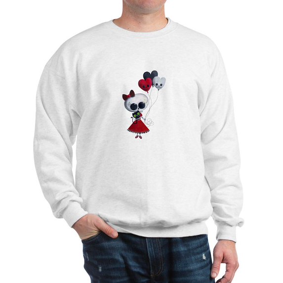CafePress - Cute Skeleton Girl With Spooky Balloons Sweatshirt - Crew Neck Sweatshirt