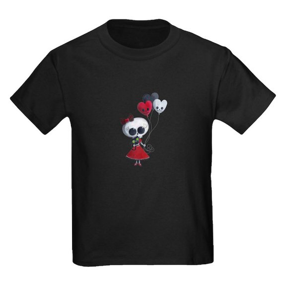 CafePress - Cute Skeleton Girl With Spooky Balloons T Shirt - Dark T-Shirt Kids XS-XL