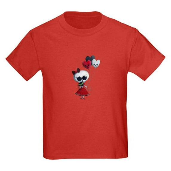 CafePress - Cute Skeleton Girl With Spooky Balloons T Shirt - Dark T-Shirt Kids XS-XL