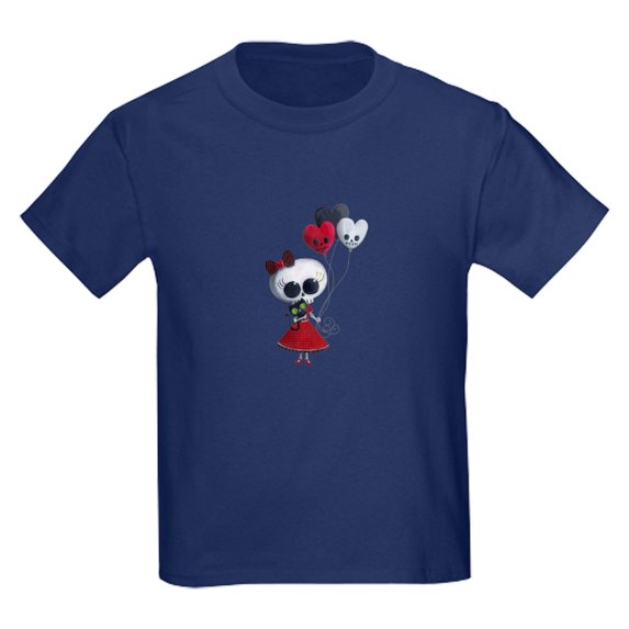 CafePress - Cute Skeleton Girl With Spooky Balloons T Shirt - Dark T-Shirt Kids XS-XL
