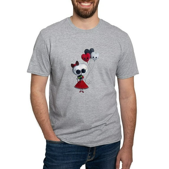 CafePress - Cute Skeleton Girl With Spooky Balloons T Shirt - Fitted T-Shirt, Vintage Fit Soft Cotton Tee