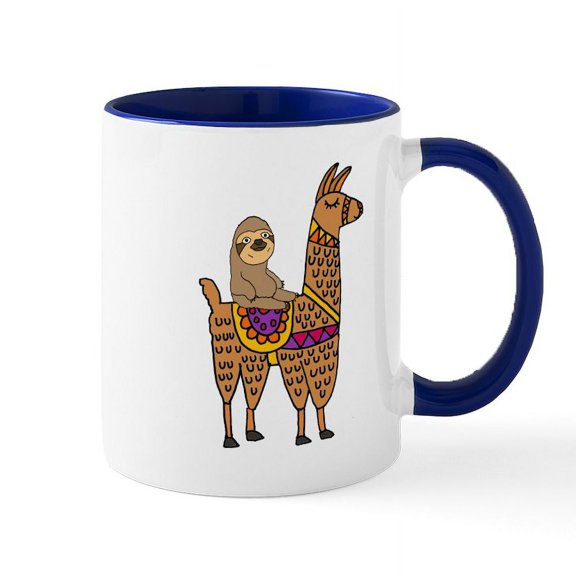 CafePress - Cute Sloth Riding Llama Mugs - 11 oz Ceramic Mug - Novelty Coffee Tea Cup