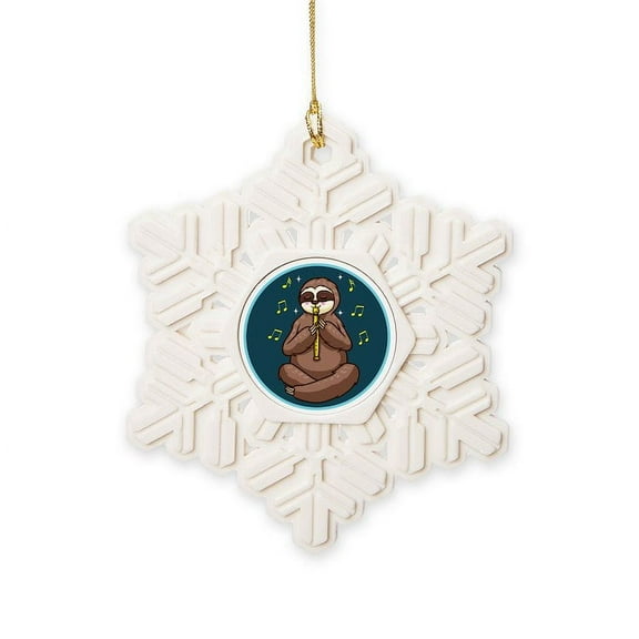 CafePress - Cute Sloth With Flute - Snowflake Ornament