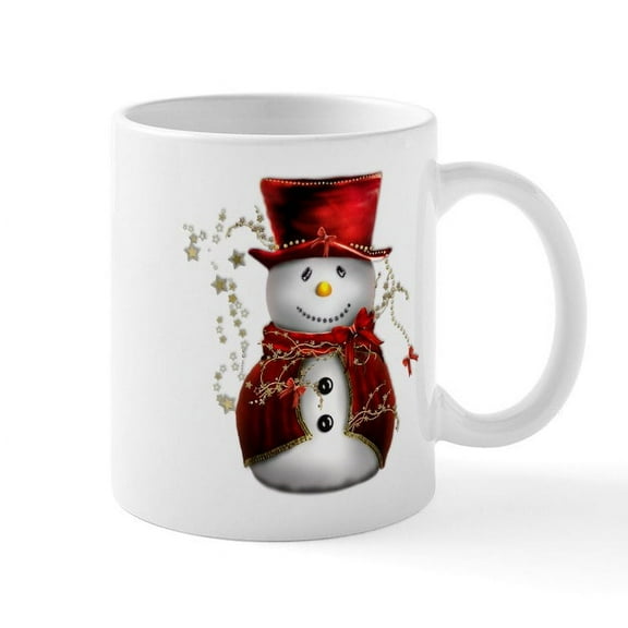 CafePress - Cute Snowman In Red Velvet Mug - 11 oz Ceramic Mug - Novelty Coffee Tea Cup