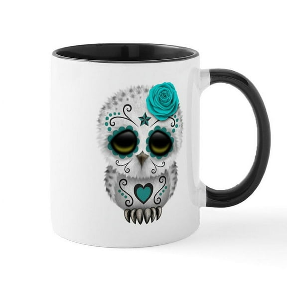 CafePress - Cute Teal Blue Day Of The Dead Sugar Skull Owl Mug - 11 oz Ceramic Mug - Novelty Coffee Tea Cup