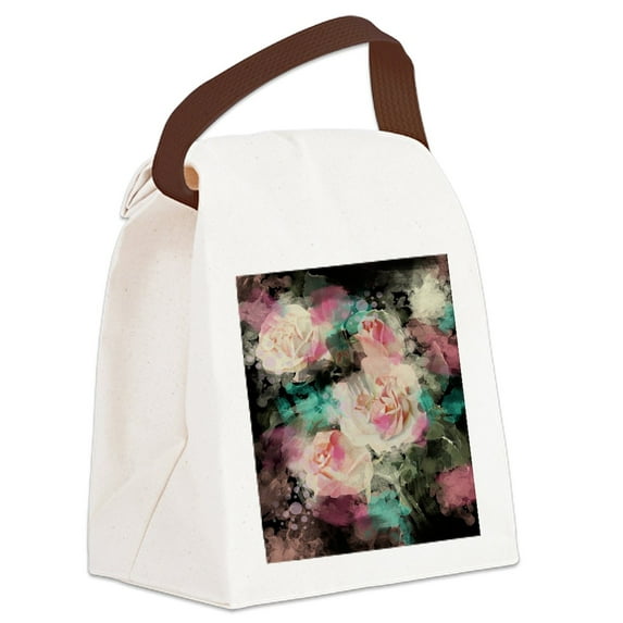 CafePress - Cute Vintage Black Floral - Canvas Lunch Bag with Strap Handle