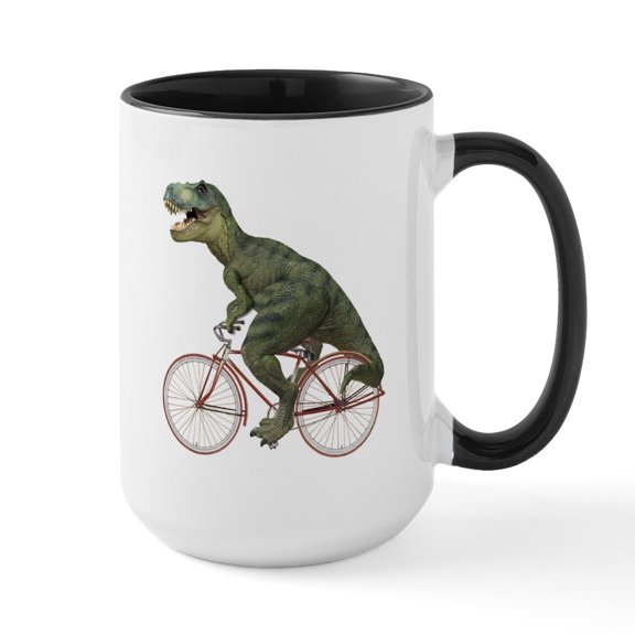 CafePress - Cycling Tyrannosaurus Rex Large Mug - 15 oz Ceramic Large White Novelty Mug