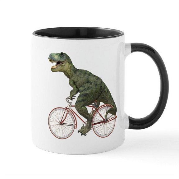 CafePress - Cycling Tyrannosaurus Rex Mug - 11 oz Ceramic Mug - Novelty Coffee Tea Cup