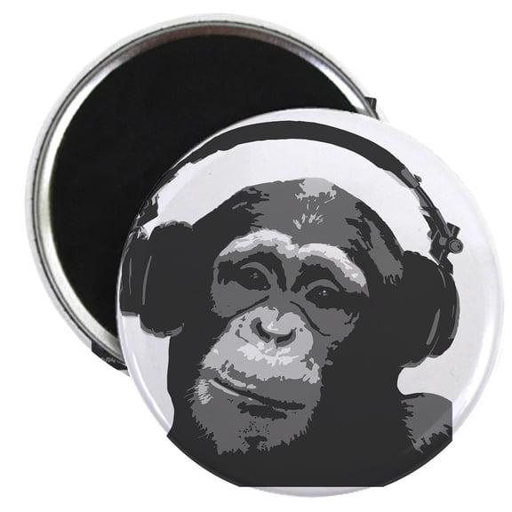 CafePress - DJ MONKEY Light Grey Magnet - 2.25" Round Magnet, Refrigerator Magnet, Button Magnet Style