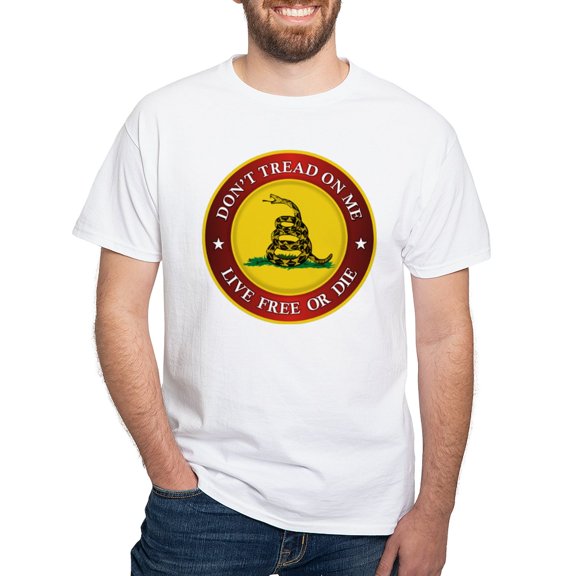 CafePress - DTOM Gadsden Flag (Logo) T Shirt - Men's White Classic Cotton T-Shirts