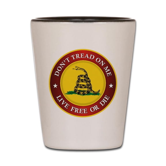 CafePress - DTOM Gadsden Flag (Logo) - White/Black Shot Glass, Unique and Funny Shot Glass