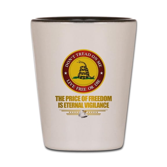 CafePress - (DTOM) The Price Of Freedom - White/Black Shot Glass, Unique and Funny Shot Glass