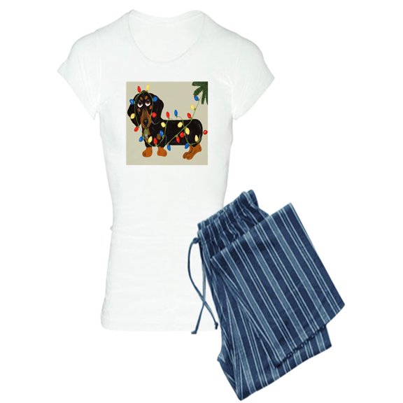 CafePress - Dachshund (Blk/Tan) Tangled In Christmas Lights Wo - Women's Light Pajamas