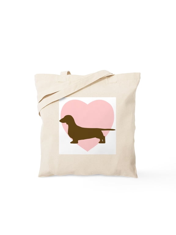 - Dachshund Heart Tote Bag - Unisex Canvas Tote Bag, Beige, 1-Piece