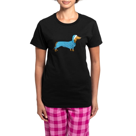 CafePress - Dachshund In Women's Dark Pajamas - Women's Short Sleeve Print T-Shirt and Pants Dark Cotton Pajama Set