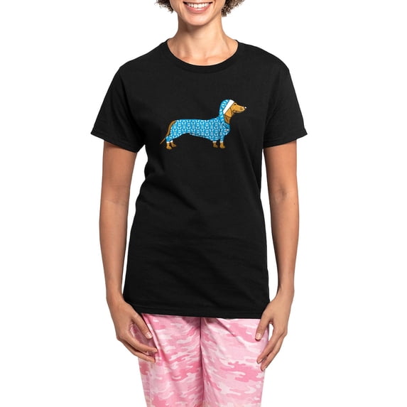 CafePress - Dachshund In Women's Dark Pajamas - Women's Short Sleeve Print T-Shirt and Pants Dark Cotton Pajama Set