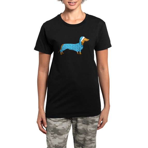 CafePress - Dachshund In Women's Dark Pajamas - Women's Short Sleeve Print T-Shirt and Pants Dark Cotton Pajama Set