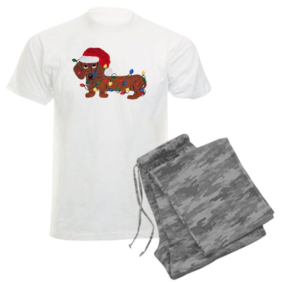 CafePress - Dachshund (Red) Tangled In Christmas Lights Men's - Men's Light Loose Fit Cotton Pajama Set
