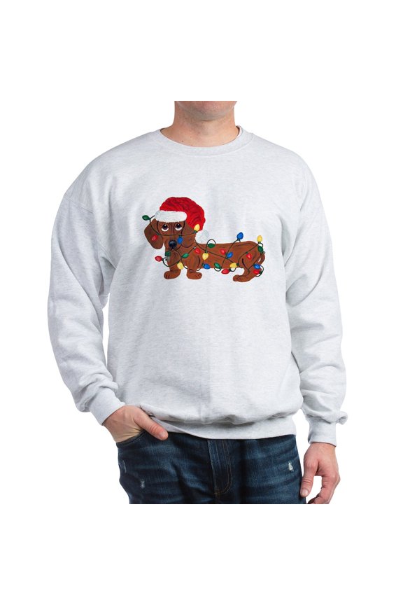 - Dachshund (Red) Tangled In Christmas Lights Sweats - Crew Neck Sweatshirt