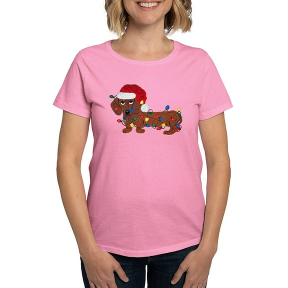 CafePress - Dachshund (Red) Tangled In Christmas Lights Women - Women's Traditional Fit Dark T-Shirt