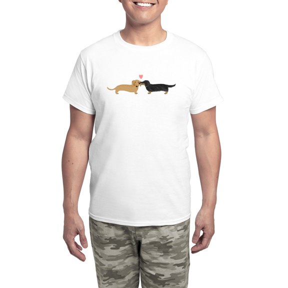 CafePress - Dachshund Smooch Men's Light Pajamas - Men's Light Loose Fit Cotton Pajama Set