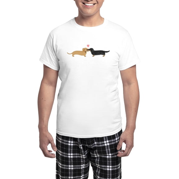 CafePress - Dachshund Smooch Men's Light Pajamas - Men's Light Loose Fit Cotton Pajama Set