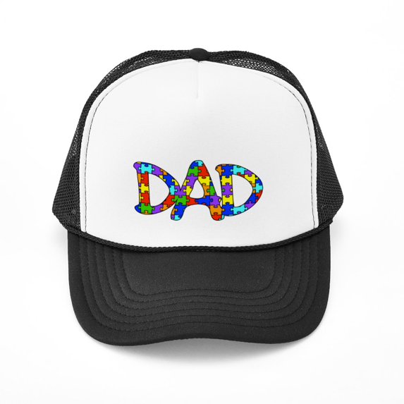 CafePress - Dad Autism Awareness - Trucker Hat - Polyester Foam Front and Nylon Mesh Weave Back