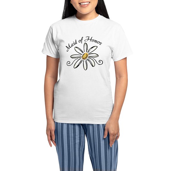 CafePress - Daisy Maid Of Honor Women's Light Pajamas - Women's Short Sleeve Print T-Shirt and Pants Light Cotton Pajama Set