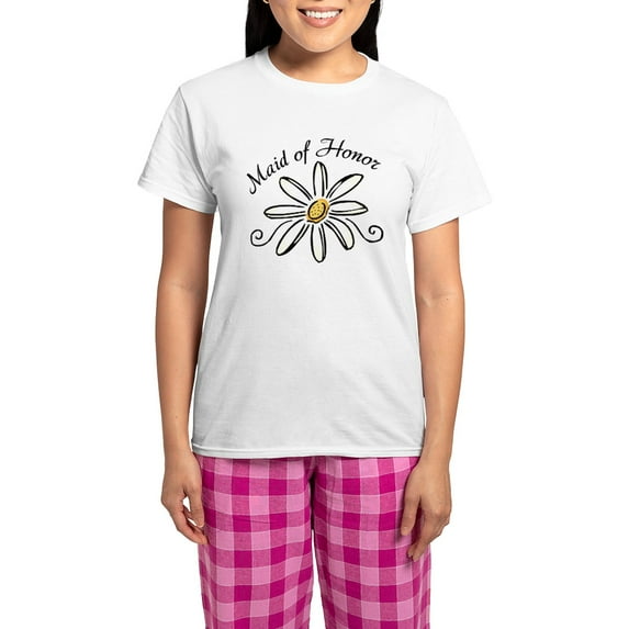 CafePress - Daisy Maid Of Honor Women's Light Pajamas - Women's Short Sleeve Print T-Shirt and Pants Light Cotton Pajama Set