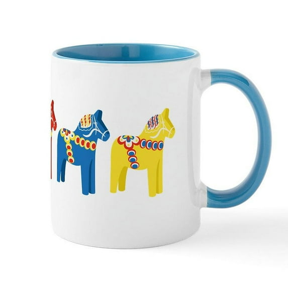 CafePress - Dala Horse Border Ceramic Mug - 11 oz Ceramic Mug - Novelty Coffee Tea Cup