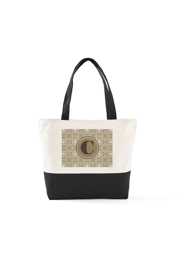 - Damask Monogram Letter C - Two Tone, 100% Cotton, Zipper Tote Bag