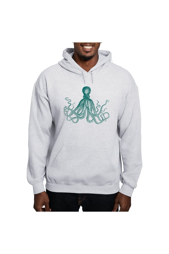 - Dark Teal Octopus Hooded Sweatshirt - Pullover Hoodie, Hooded Sweatshirt