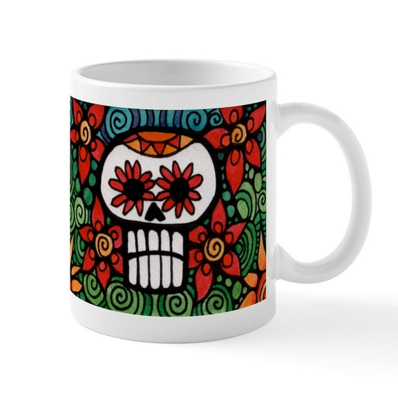 CafePress - Day Of The Dead Flower Skull Mugs - 11 oz Ceramic Mug - Novelty Coffee Tea Cup