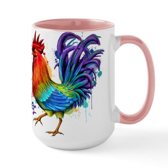 CafePress - De Colores Rooster - 15 oz Ceramic Large White Novelty Mug