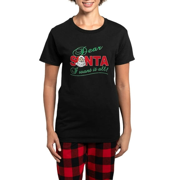CafePress - Dear Santa I Want It All Women's Dark Pajamas - Women's Short Sleeve Print T-Shirt and Pants Dark Cotton Pajama Set