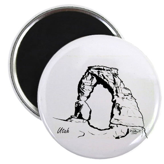 CafePress - Delicate Arch BW Magnet - 2.25" Round Magnet, Refrigerator Magnet, Button Magnet Style