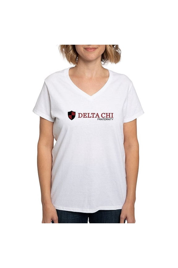 - Delta Chi Black And Red Fraternity Logo T Shirt - Womens Cotton V-Neck T-shirt