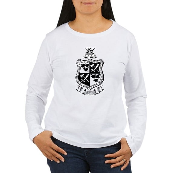 CafePress - Delta Chi Black And White Coat Of Arms Long Sleeve T Shirt - Women's Long Sleeve Graphic Casual T-Shirt