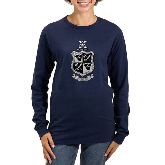 CafePress - Delta Chi Black And White Coat Of Arms Long Sleeve T Shirt - Women's Long Sleeve Graphic Tee Casual Fit