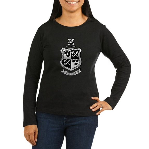 CafePress - Delta Chi Black And White Coat Of Arms Long Sleeve T Shirt - Women's Long Sleeve Graphic Tee Casual Fit